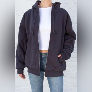 BRANDY MELVILLE CHRISTY PLAID NAVY ZIP UP HOODIE